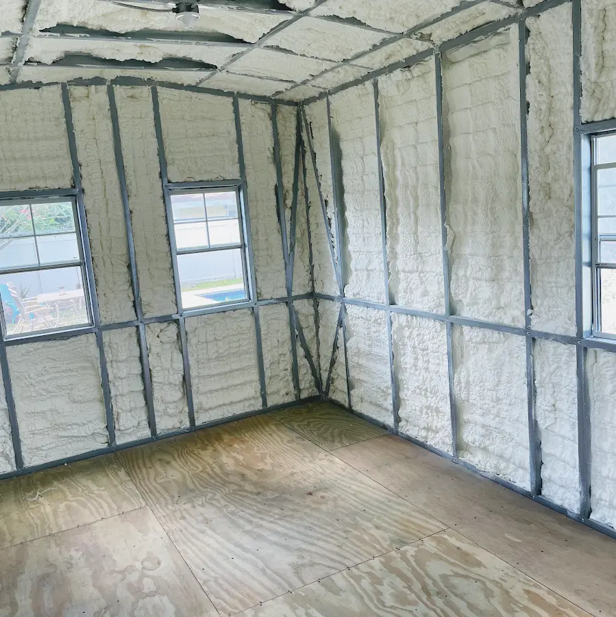 Closed-cell spray foam insulation applied to wall cavities in a residential project in Cinnaminson